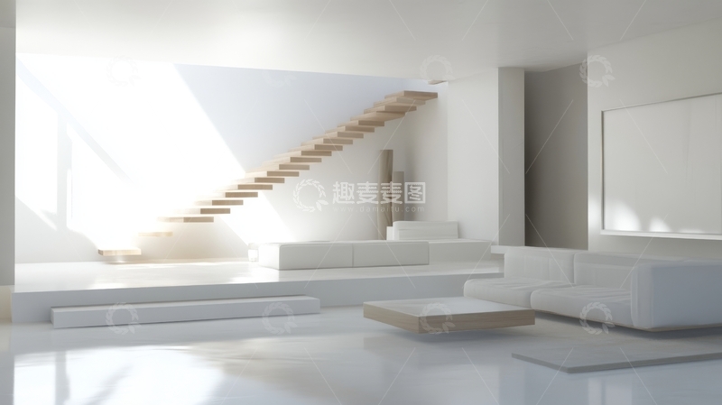 高清大图下载【趣麦麦图】现代简约室内设计，白色空间与楼梯