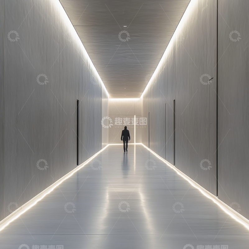 高清大图下载【趣麦麦图】现代走廊中行走的人影