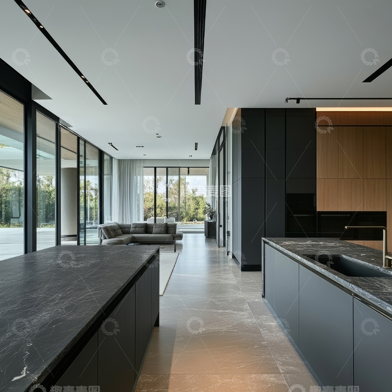 高清大图下载【趣麦麦图】现代开放式厨房与客厅设计