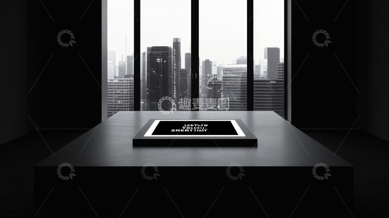 高清大图下载【趣麦麦图】现代办公室内景与城市天际线