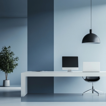 简约现代办公桌与电脑布置