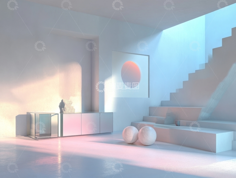 高清大图下载【趣麦麦图】现代简约室内设计，光影交错的楼梯空间