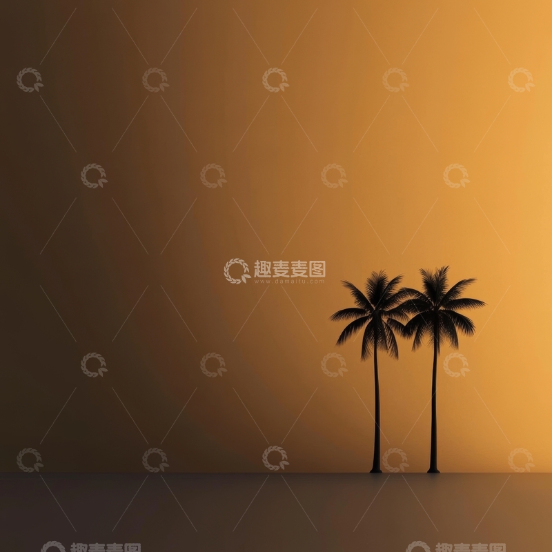 高清大图下载【趣麦麦图】夕阳下的两棵棕榈树剪影