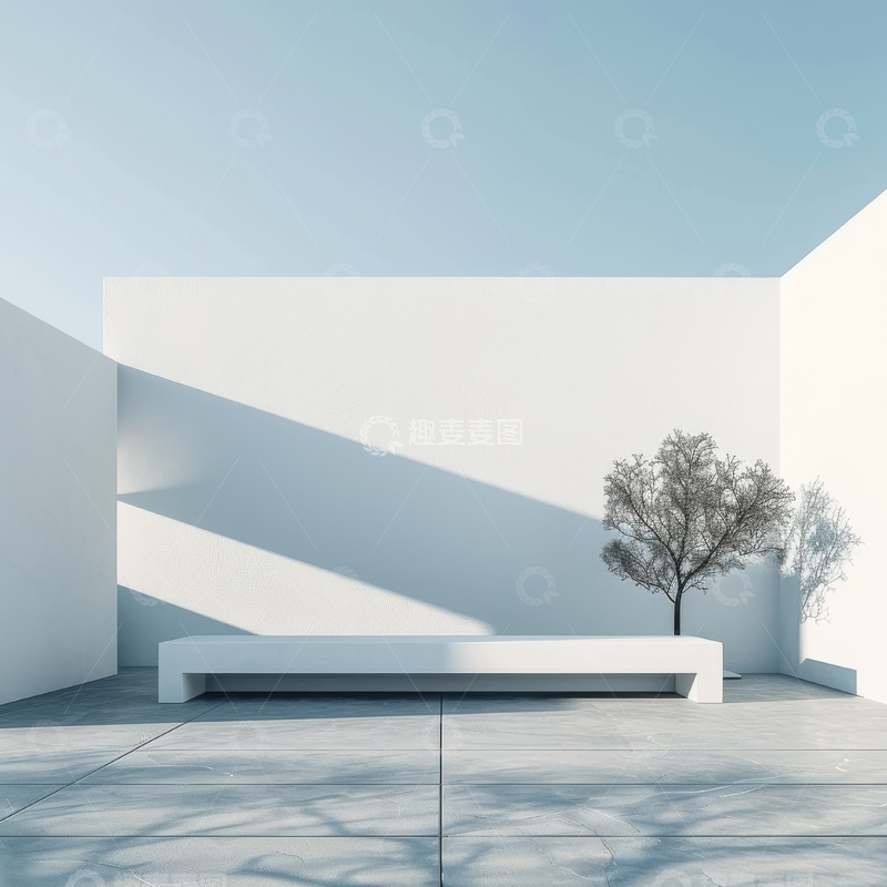 高清大图下载【趣麦麦图】现代简约庭院，光影交错的静谧空间