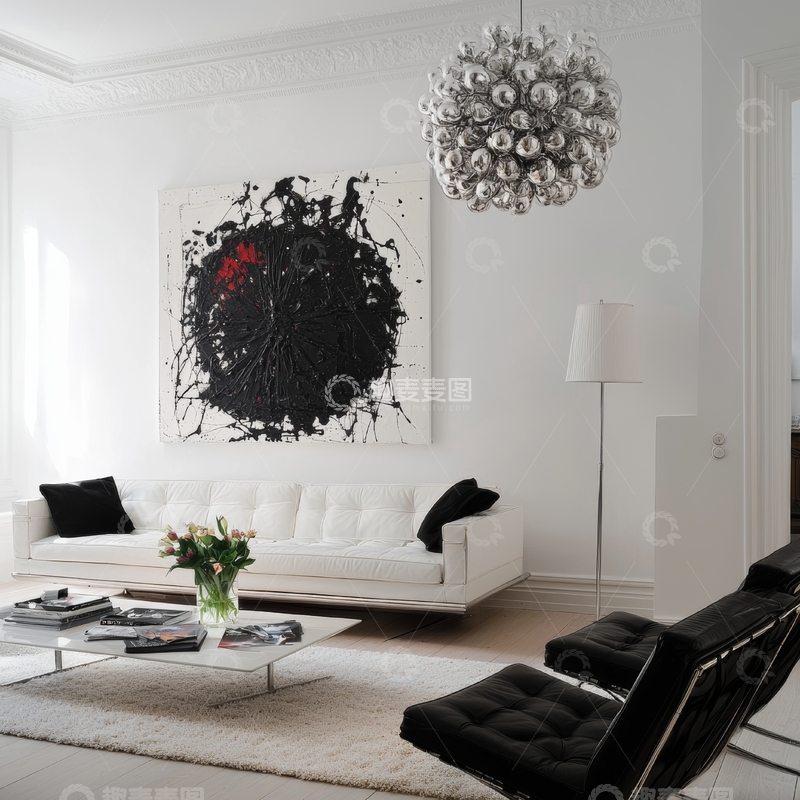 高清大图下载【趣麦麦图】现代简约客厅，黑白艺术装饰
