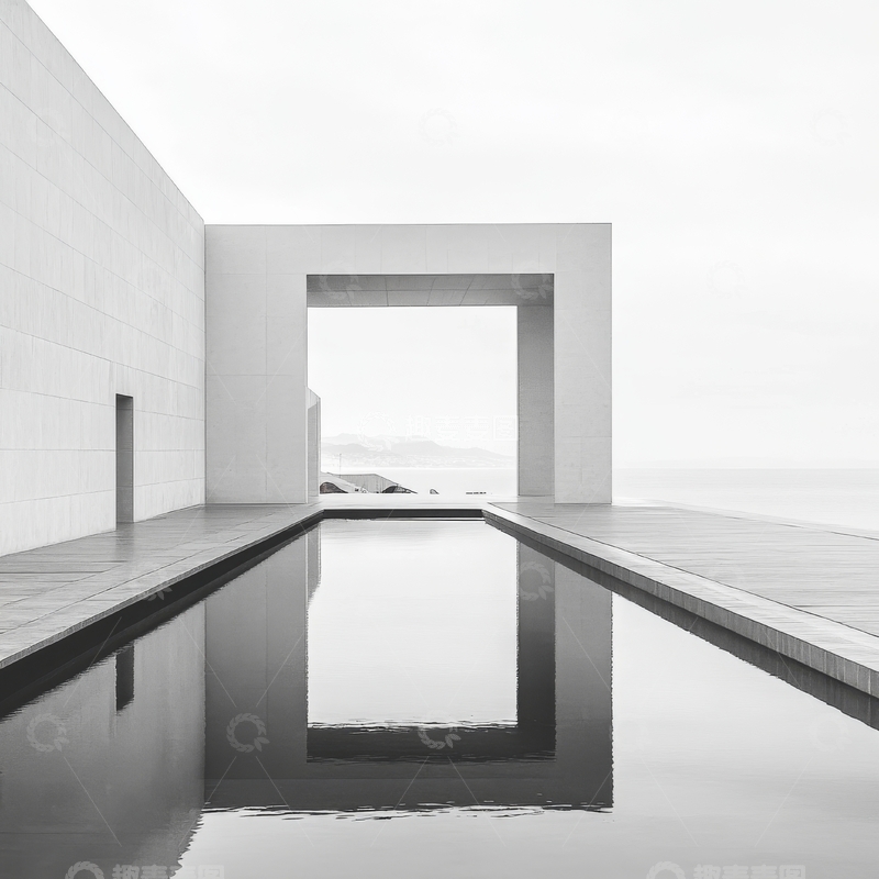 高清大图下载【趣麦麦图】现代建筑与泳池的极简构图