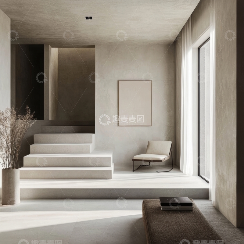 高清大图下载【趣麦麦图】现代简约室内设计，阶梯与窗边座椅