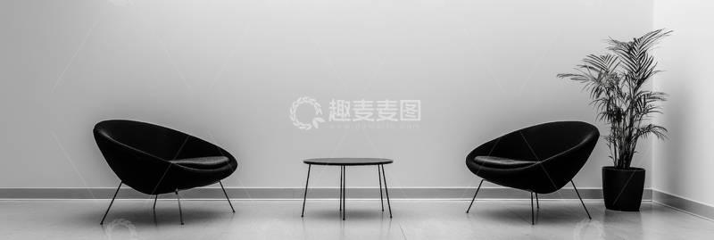 高清大图下载【趣麦麦图】简约室内设计：两椅一桌与绿植