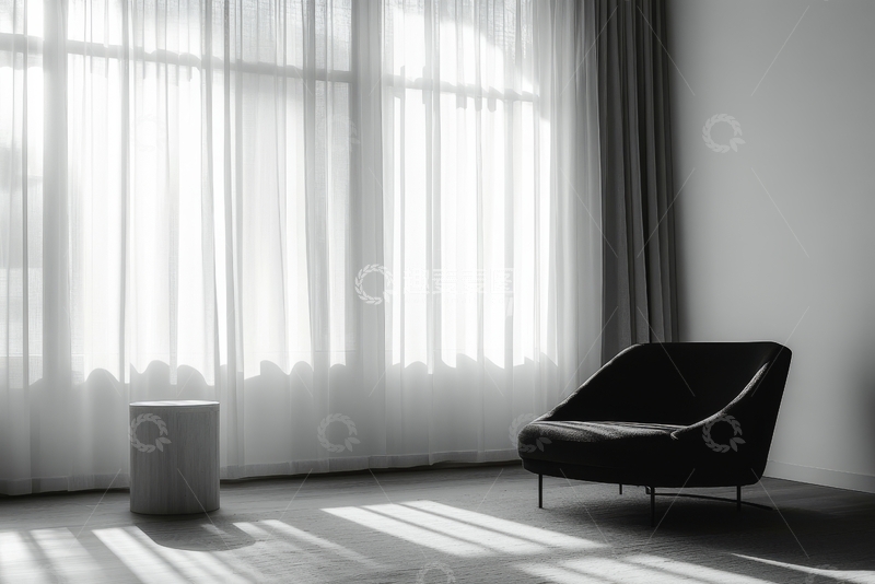 高清大图下载【趣麦麦图】简约室内，阳光透过窗帘洒在沙发上