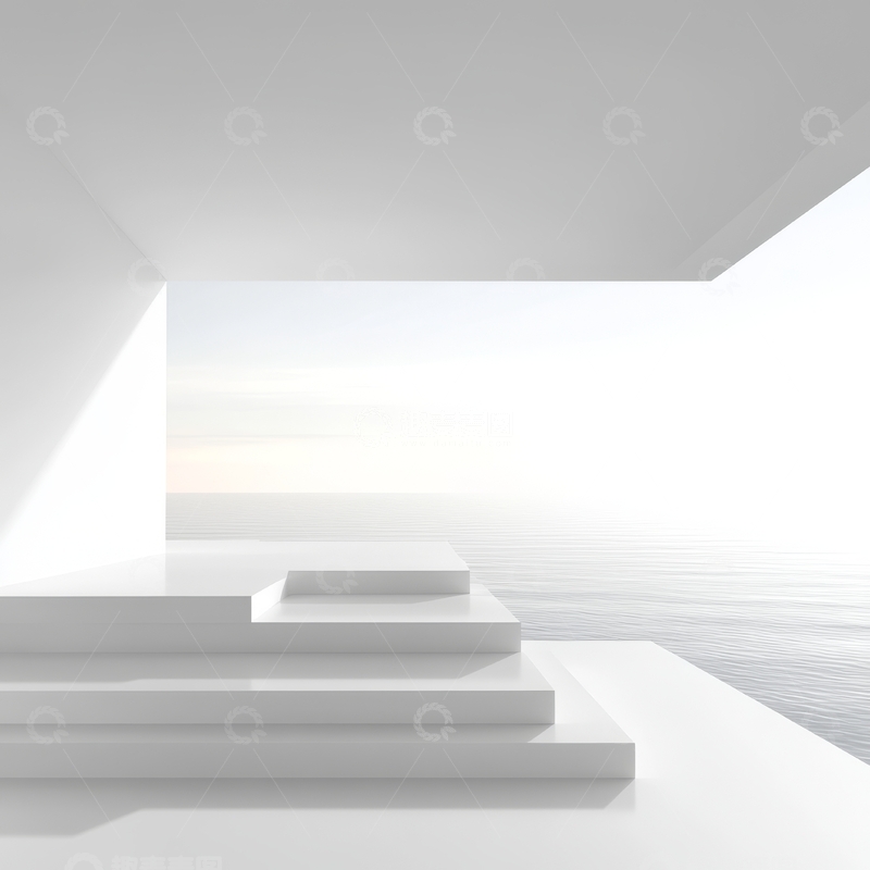高清大图下载【趣麦麦图】简约白色阶梯与海景背景