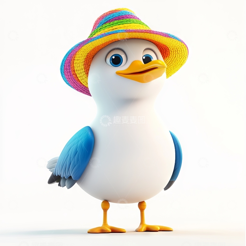 高清大图下载【趣麦麦图】-戴着彩色帽子的卡通鸭子