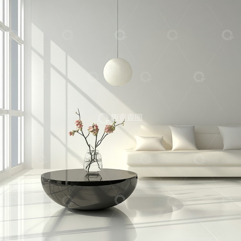 高清大图下载【趣麦麦图】简约现代客厅，阳光透过窗户洒落