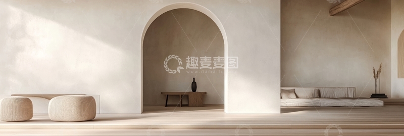 高清大图下载【趣麦麦图】简约室内设计，拱门与自然光