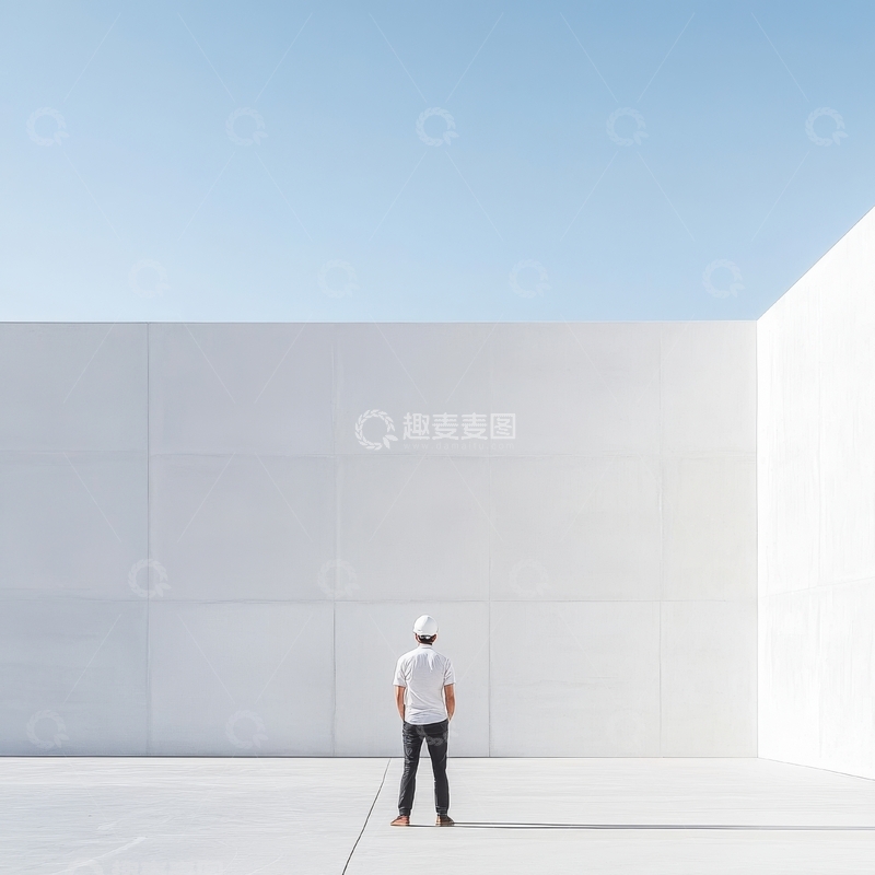 高清大图下载【趣麦麦图】男子背对镜头站立于白色墙前