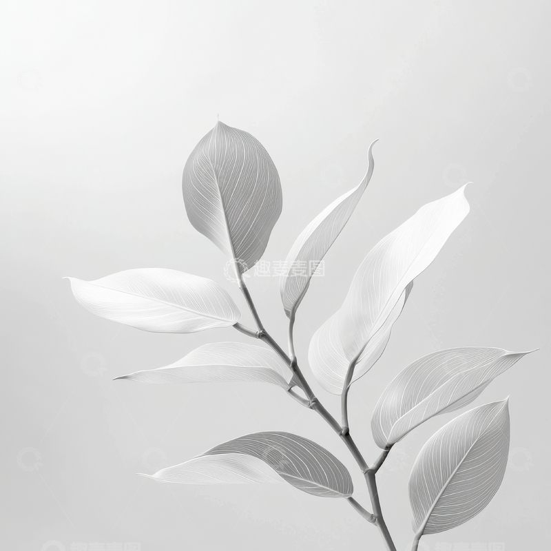 高清大图下载【趣麦麦图】黑白枝叶艺术插画