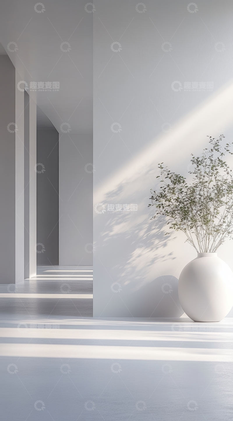 高清大图下载【趣麦麦图】简约室内空间，阳光洒落白墙