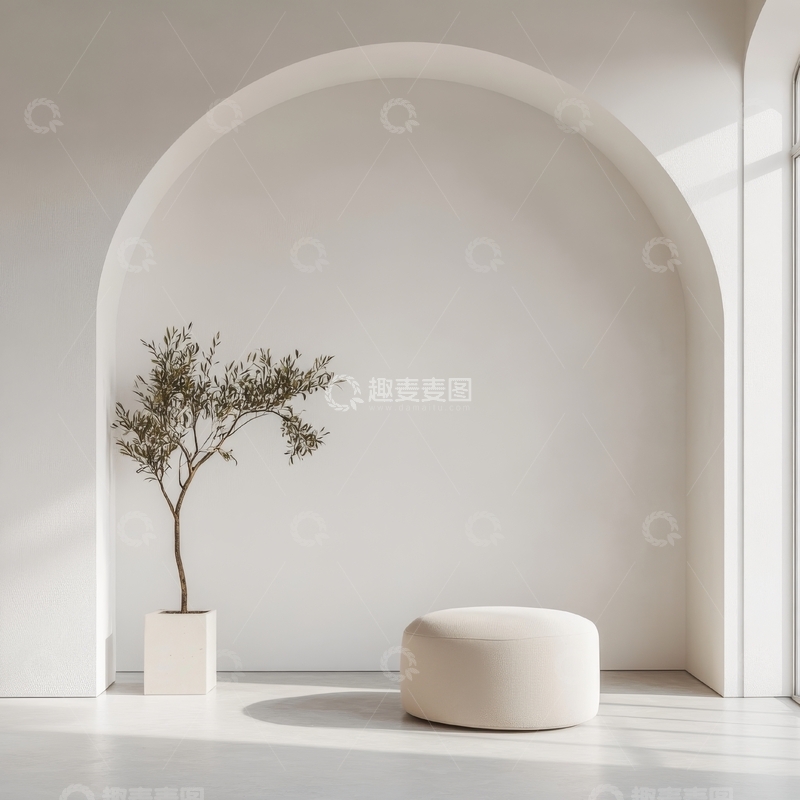 高清大图下载【趣麦麦图】简约室内设计，拱门与植物装饰