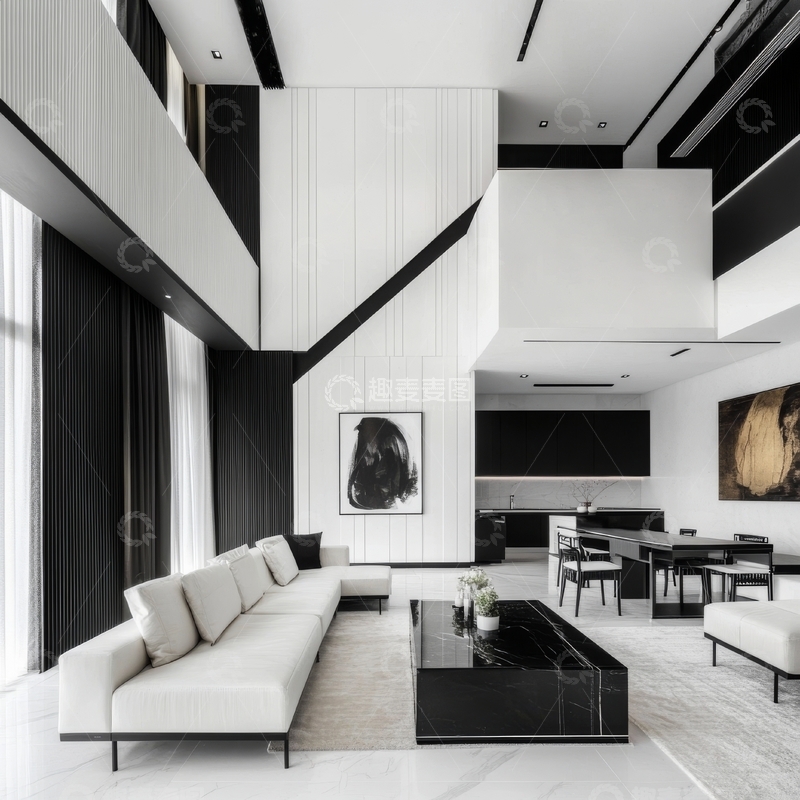高清大图下载【趣麦麦图】现代黑白客厅设计