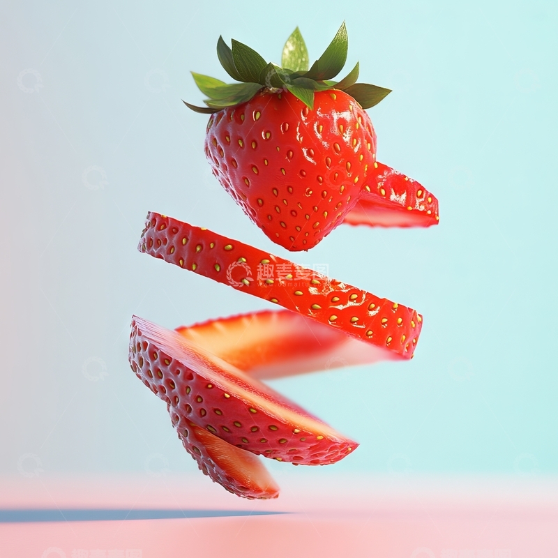 高清大图下载【趣麦麦图】悬浮的草莓与切片