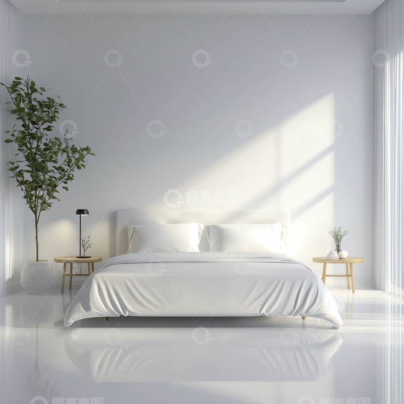 高清大图下载【趣麦麦图】简约现代卧室，白色主题设计