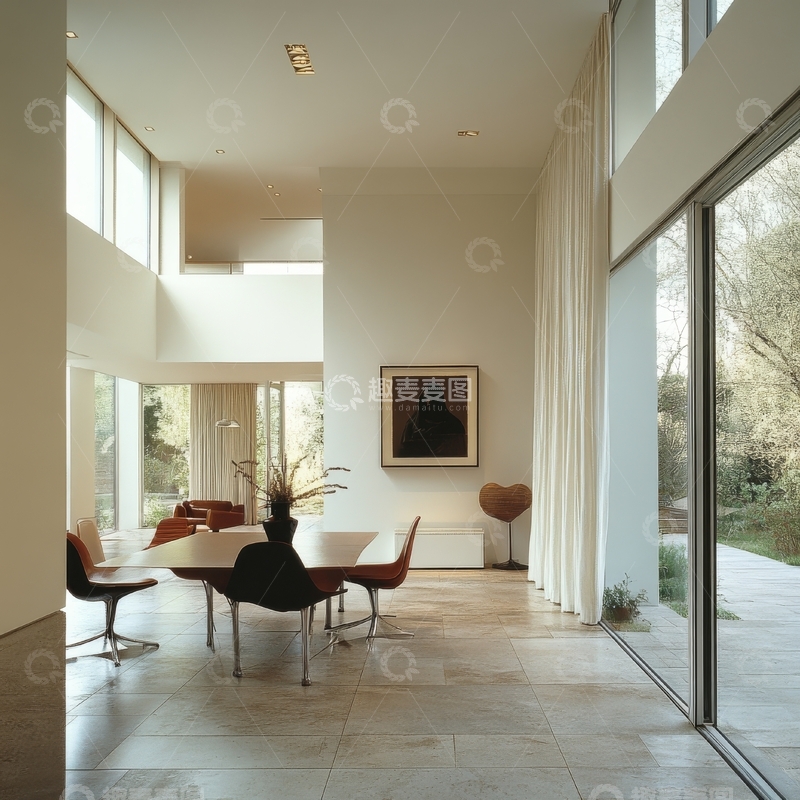 高清大图下载【趣麦麦图】现代简约室内设计，明亮宽敞的客厅与餐厅