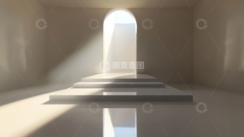 高清大图下载【趣麦麦图】光亮拱门与阶梯的室内空间