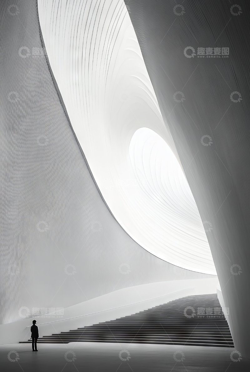 高清大图下载【趣麦麦图】现代建筑内部的光影与阶梯