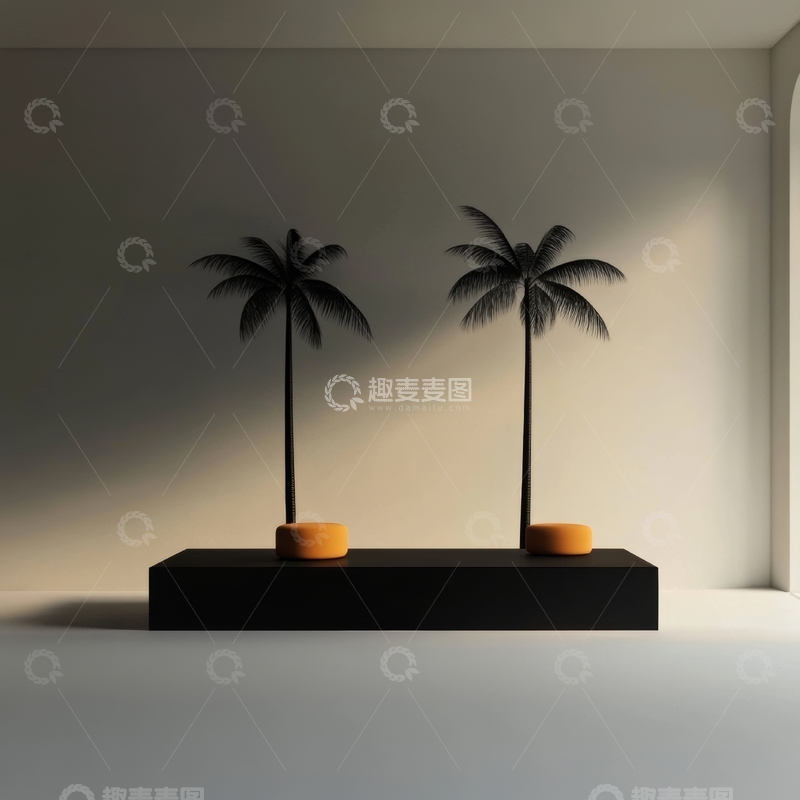 高清大图下载【趣麦麦图】简约室内摆放的两棵棕榈树装饰