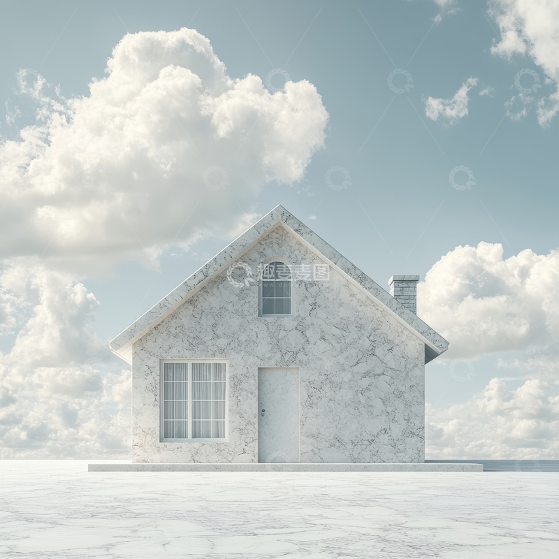 高清大图下载【趣麦麦图】大理石纹理房屋在蓝天白云下