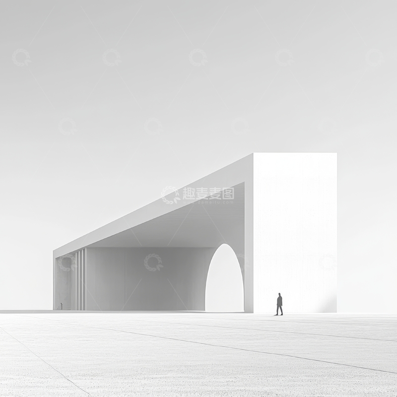 高清大图下载【趣麦麦图】极简建筑下的孤独身影