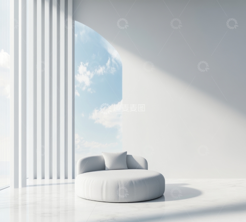 高清大图下载【趣麦麦图】简约室内设计，白色沙发与大窗采光