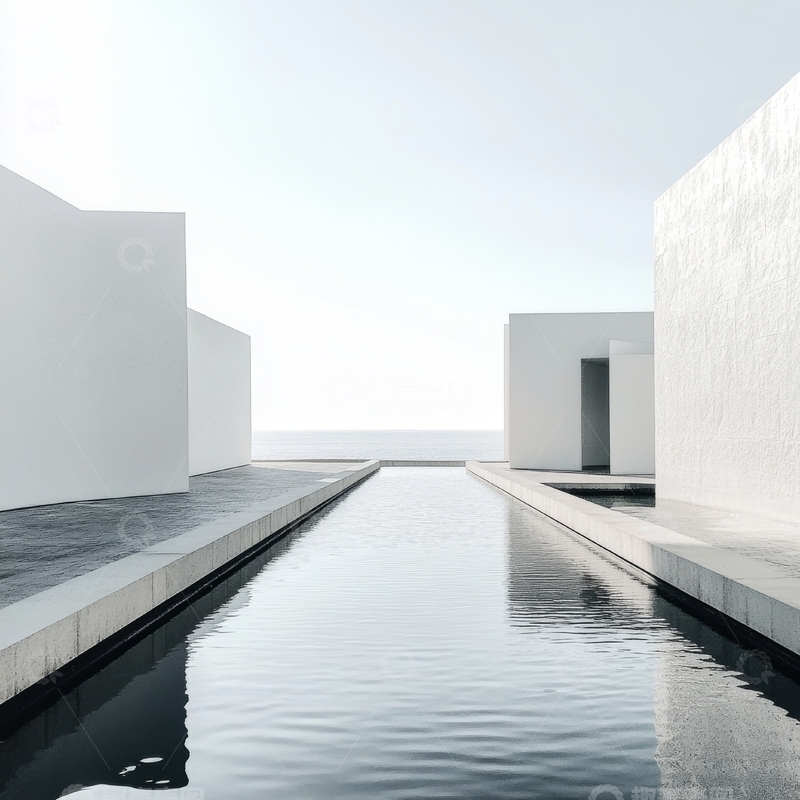 高清大图下载【趣麦麦图】现代建筑与水景的宁静融合