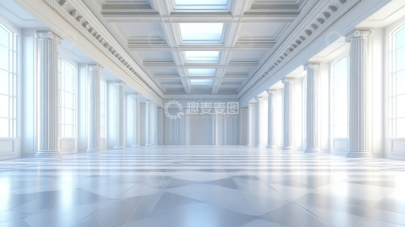 高清大图下载【趣麦麦图】宽敞明亮的古典柱廊大厅