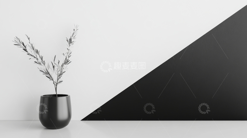 高清大图下载【趣麦麦图】黑白对比背景下的花瓶装饰