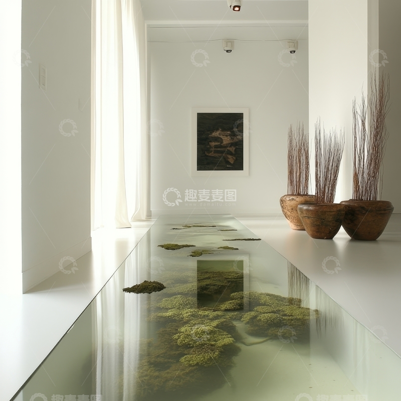 高清大图下载【趣麦麦图】现代室内设计，透明桌面与植物装饰