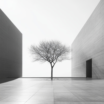 孤树矗立于现代建筑之间