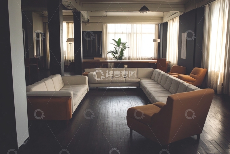 高清大图下载【趣麦麦图】现代简约客厅，舒适沙发与木质地板