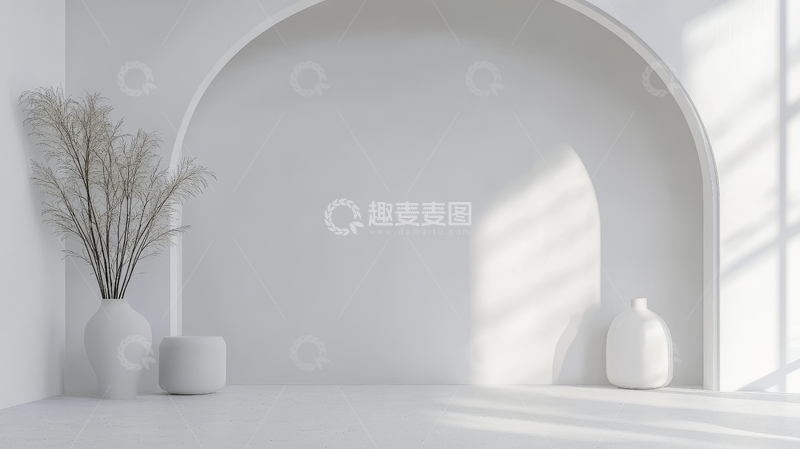 高清大图下载【趣麦麦图】简约白色室内空间，拱形窗设计