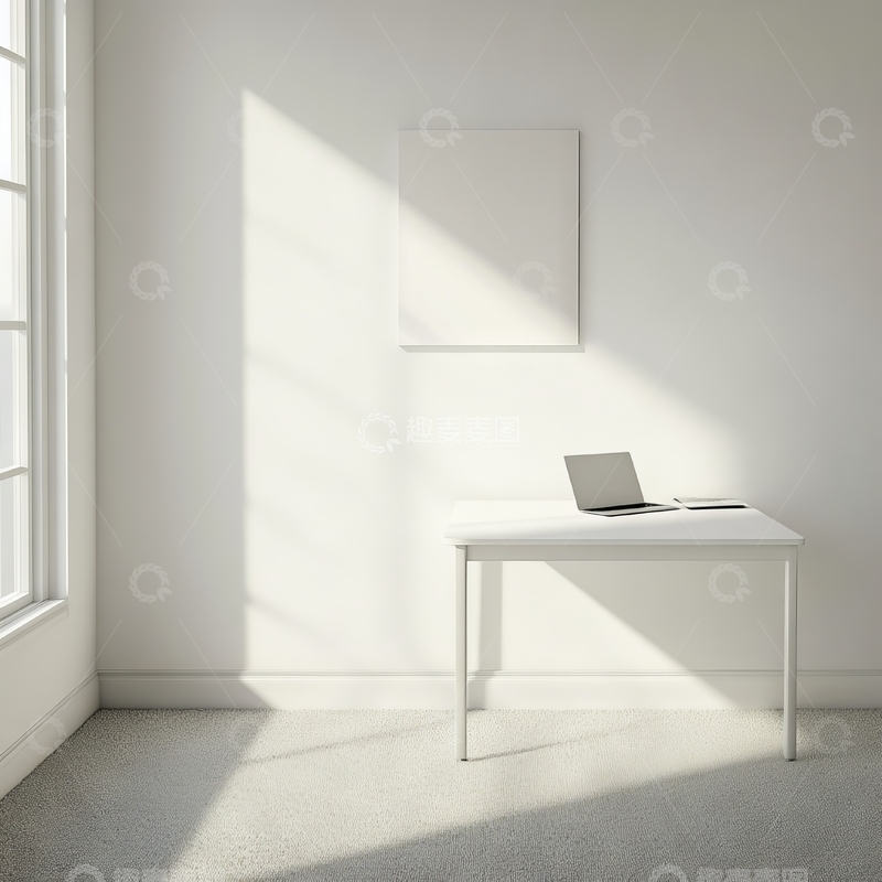 高清大图下载【趣麦麦图】简约室内办公桌与空白画框