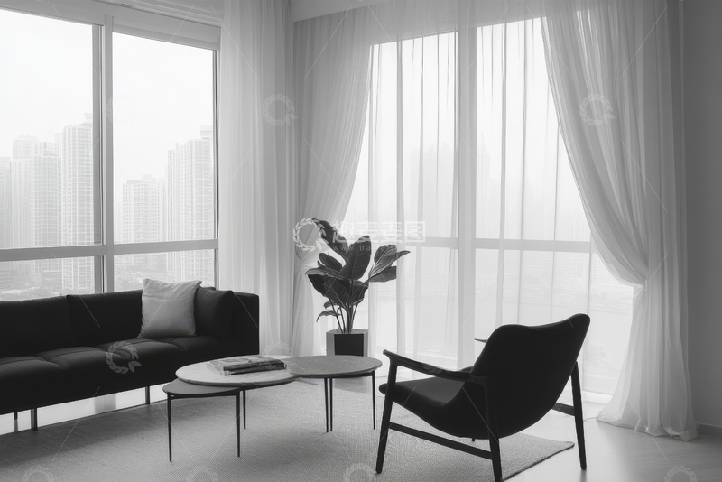 高清大图下载【趣麦麦图】现代简约客厅，大窗透光设计