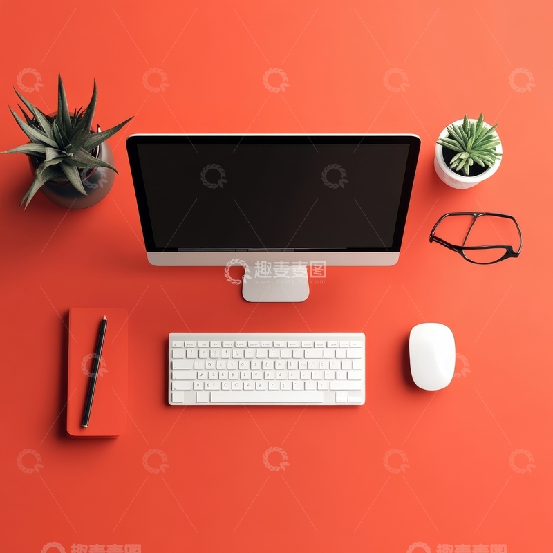 高清大图下载【趣麦麦图】简洁橙色桌面办公布局