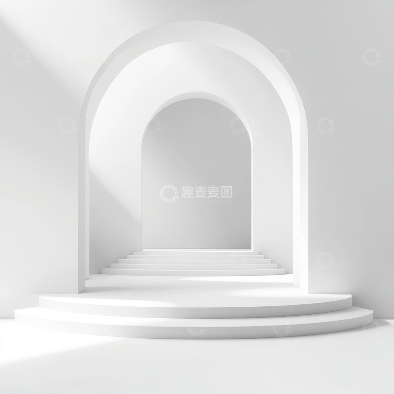 高清大图下载【趣麦麦图】白色拱门与阶梯的极简空间