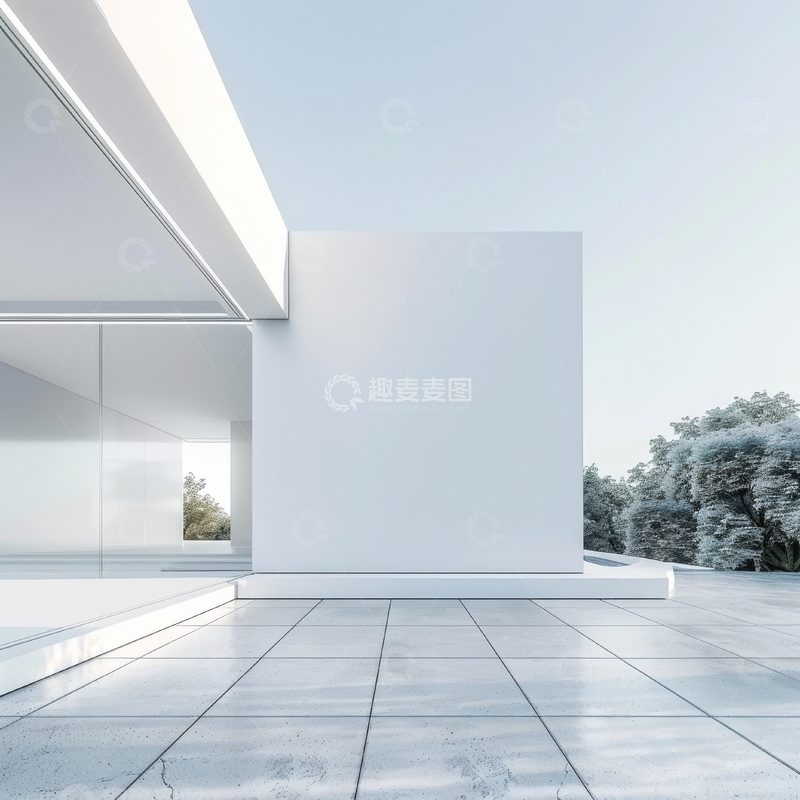 高清大图下载【趣麦麦图】现代建筑的简洁外观与自然景观