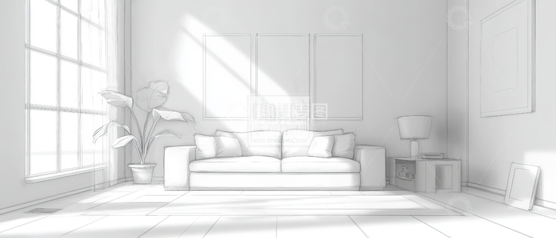 高清大图下载【趣麦麦图】简约风格客厅设计草图