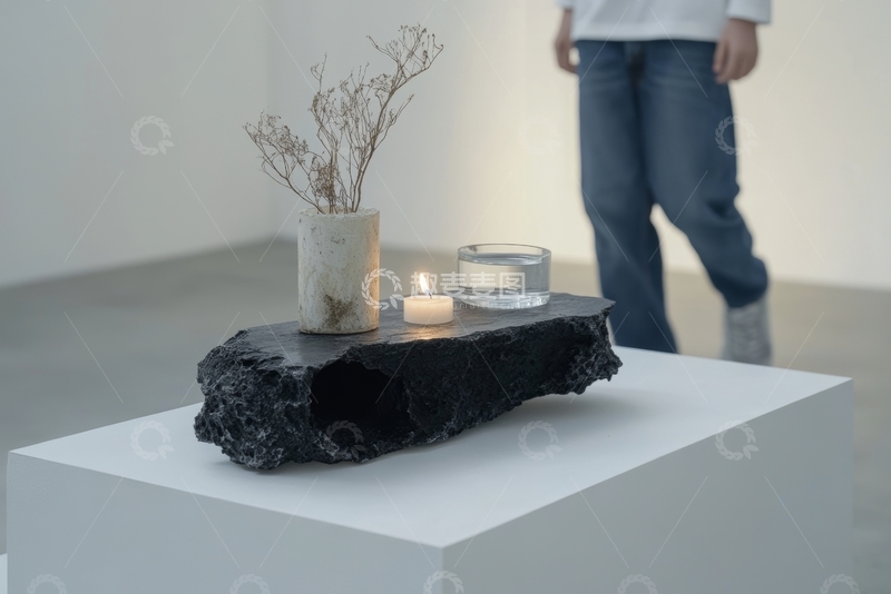 高清大图下载【趣麦麦图】艺术装置：烛光、干花与岩石