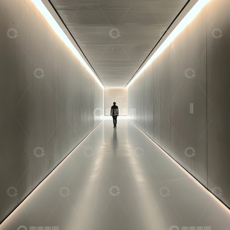 高清大图下载【趣麦麦图】长廊尽头的孤独身影