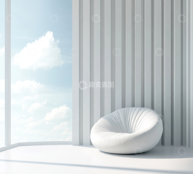 高清大图下载【趣麦麦图】简约室内设计，白色座椅与落地窗