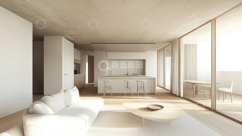 高清大图下载【趣麦麦图】现代简约客厅与开放式厨房设计