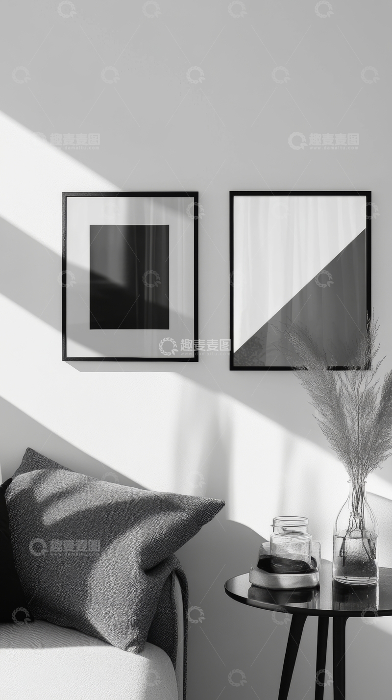 高清大图下载【趣麦麦图】简约客厅角落的光影与装饰
