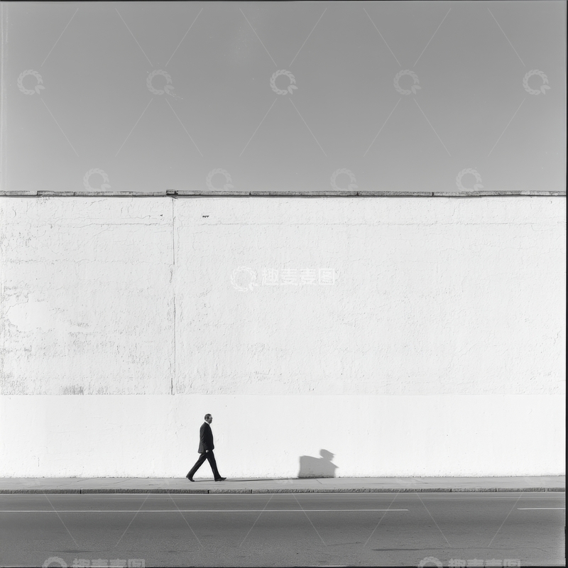 高清大图下载【趣麦麦图】行人走过空白墙面